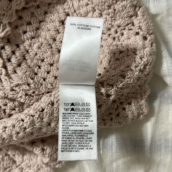 Lucky Brand XL Blush Pink Square Crochet Front Tie Cropped Festival Vest - Picture 15 of 15